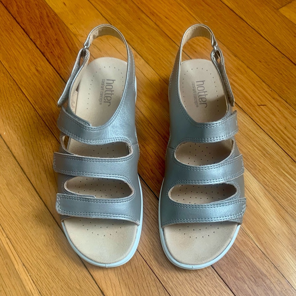 Hotter Sophia Women’s Nickel Metallic Leather Sandals - Size 10